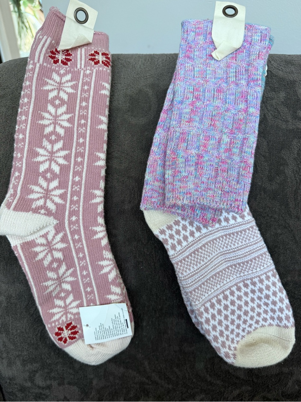Free People Fair Isle Knit Socks in Pink & Light Blue - Picture 3 of 5